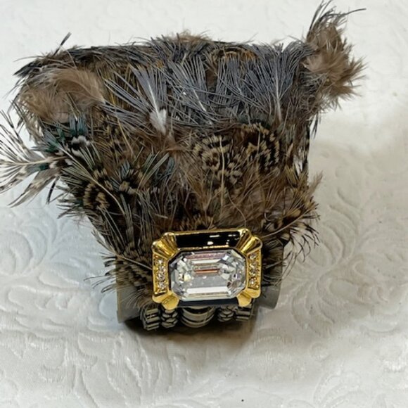 VTG Bird Feathered Crystal Rhinestones Brass Metal Bracelet Adjustable 6.5" - Picture 11 of 16